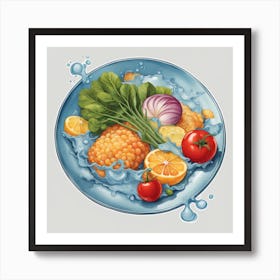 A Plate Of Food And Vegetables Sticker Top Splashing Water View Food 9 Art Print