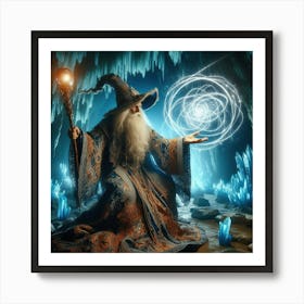 Wizard casting a spell in a cave 2 Art Print