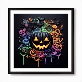 Colorful Neon Halloween Art Art Print