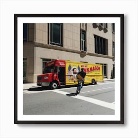 Man Riding A Bike Past A Delivery Truck Art Print