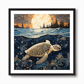 Sea Turtle At Sunset Art Print