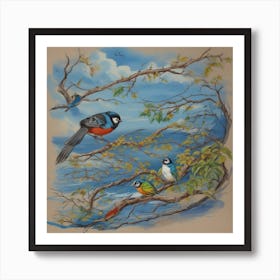 Birds On A Branch Art Print