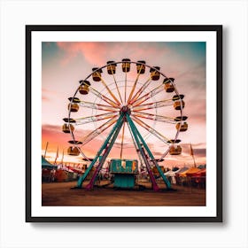 Carnival Ferris Wheel At Sunset Art Print