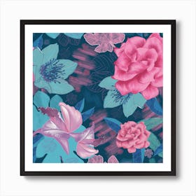 Hand Drawn Gardenias Floral Pattern Square Art Print