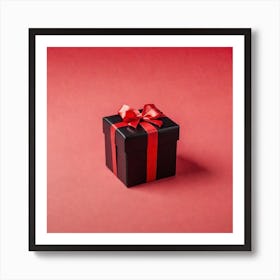 Black Gift Box On Red Background Art Print