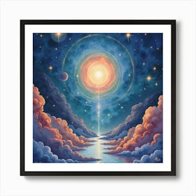 Watercolor Depiction Of A Mystical Cosmic Scene 1 Art Print