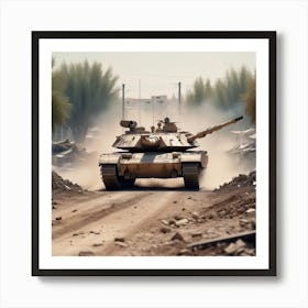 Apocalyptic Merkava Tank Destroyed Landscape With War Zone Destruction 0 Art Print