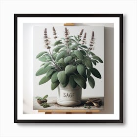 Sage Art: A Realistic and Elegant Painting of a Herb with a Handwritten Font Art Print