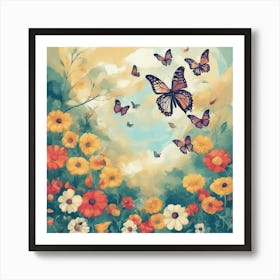 Butterflies In The Garden 1 Art Print