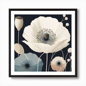 Scandinavian style, Large white poppy flower 2 Art Print