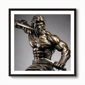 0 Bronze Statue Of A Powerful Warrior, With A Sword Esrgan V1 X2plus Art Print