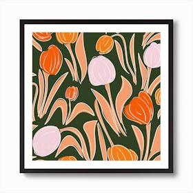 Tulips Colors Green Background Art Print