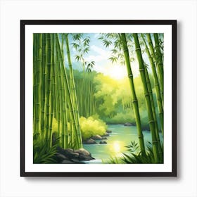 A Stream In A Bamboo Forest At Sun Rise Square Composition 270 Art Print