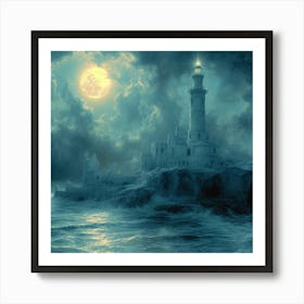 Lighthouse At Night Art Print