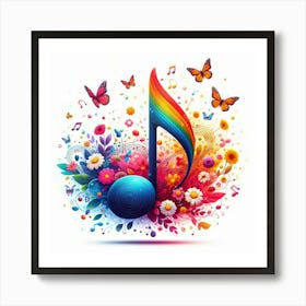 Music Note With Flowers And Butterflies Affiche