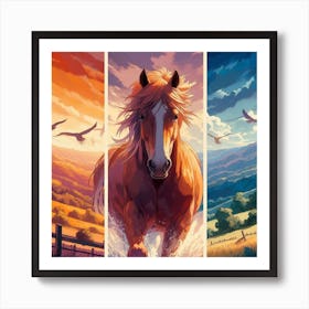 Three Horses In The Countryside Art Print