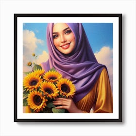 Vintage Vibes: A Warm and Bright Painting of a Woman in a Purple and Yellow Outfit Art Print
