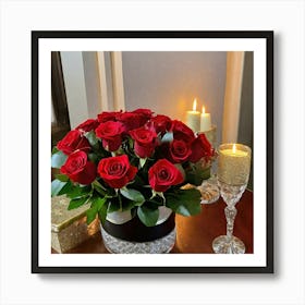 Red Roses In A Vase Art Print