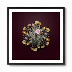 Vintage Pink Agatha Rose Flower Wreath on Wine Red n.1838 Art Print