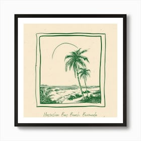 Horseshoe Bay Beach, Bermuda Green Line Art Illustration Art Print