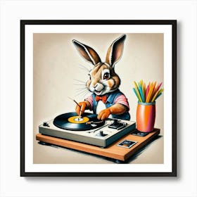 Rabbit Playing Dj Art Print