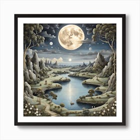 Full Moon Over The Lake Art Print