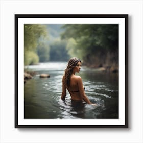 Beautiful Woman swimming In The River Art Print