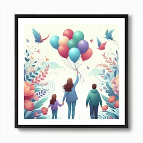 Happy Family With Balloons 2 Art Print