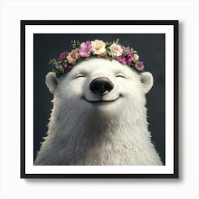 Polar Bear With Flowers Art Print