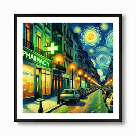 Pharmacy City Night Van Gogh Art Print