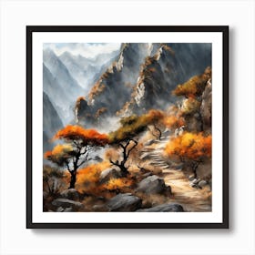 Chinese Mountains Landscape Painting (75) Art Print