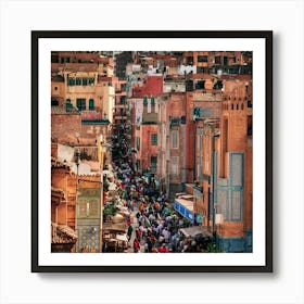 Street Scene In Marrakech Art Print