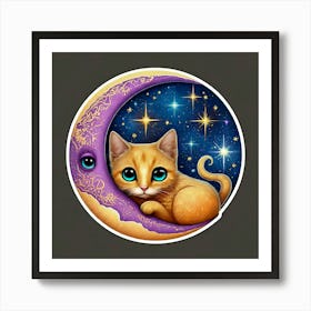 Kitty On The Moon Art Print