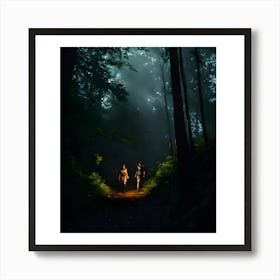 Two People Walking In The Woods Art Print