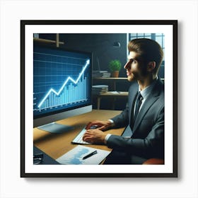 Businessman At Computer Art Print