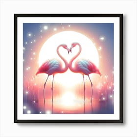 Flamingos In Love Art Print