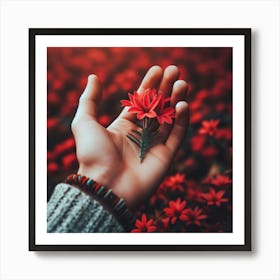 Hand Holding Red Flower 1 Art Print