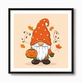 Gnome With Pumpkin Art Print