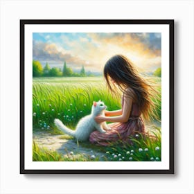 Little Girl With Cat Art Print