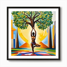 Tree Pose Cubism Style Art Print