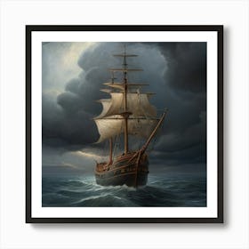 Ship In Stormy Sea.7 Art Print