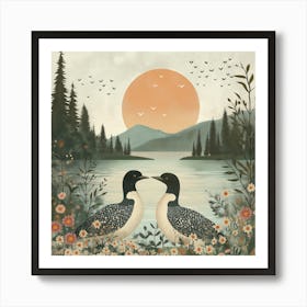 Pair Of Loons In The Foreground Art Print