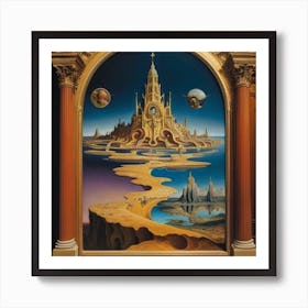 Dreamscapes, artwork that takes viewers on a whimsical journey through a surreal world. Art style_Salvador Dali Affiche