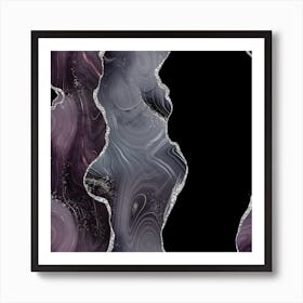 Black & Silver Glitter Agate Texture 02 Art Print