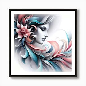 Woman'S Face With Flowers Art Print