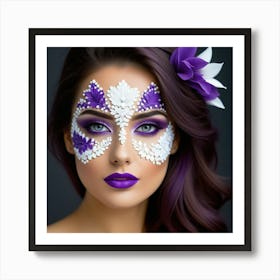 Beautiful Woman With Purple And White Makeup Art Print