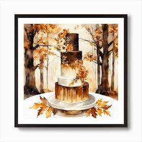 Watercolour Autumn Cake Art Print