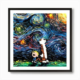 Pop Culture Painting Van Gogh Calvin And Hobbes Art Print