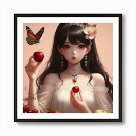 Anime Girl Holding An Apple Art Print