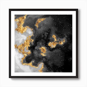 100 Nebulas in Space with Stars Abstract in Black and Gold n.031 Art Print